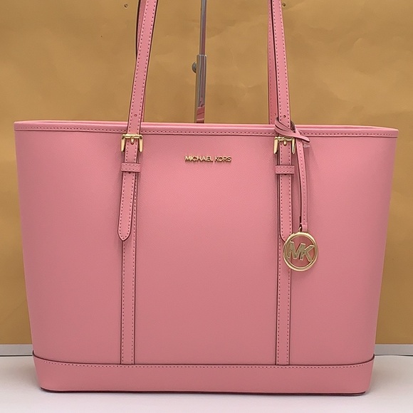 MICHAEL KORS Jet Set Travel Lg Top Zip Shoulder Tote Saffiano Leather Carnation - Picture 4 of 15